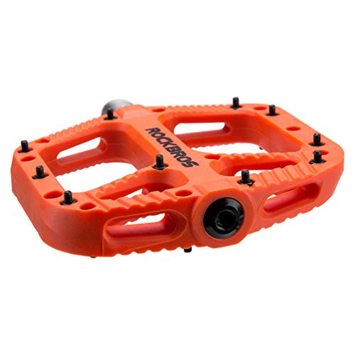 ROCKBROS Mountain Bike Pedals Nylon Composite Bearing 9/16" MTB Bicycle Pedals with Wide Flat Platform Orange