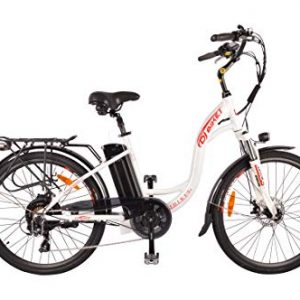 DJ City Bike 750W 48V 13Ah Step-Thru Power Electric Bicycle, Pearl White, LED Bike Light, Fork Suspension and Shimano Gear