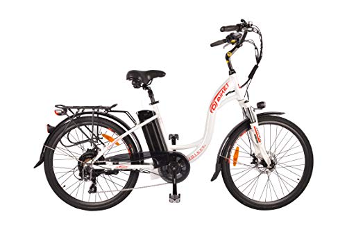DJ City Bike 750W 48V 13Ah Step-Thru Power Electric Bicycle, Pearl White, LED Bike Light, Fork Suspension and Shimano Gear