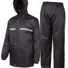 SWISSWELL Men's Rain Jacket & Pants Waterproof Foul Weather Rainwear for Cycling Hiking Travel (Black Rainsuit,Suitable for L or XL)