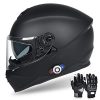 Bluetooth Motorcycle Helmet FreedConn BM12 DOT Full Face Bluetooth Helmets Motorcycle Dual Visor Helmet with Integrated Intercom System/ 2~3 Riders Pair/ 500M/ FM/ MP3/ Voice Dial (Matte Black, L)