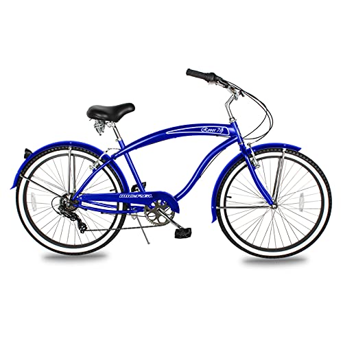 Micargi Rover Lightweight Beach Cruiser Bike for Men, Adult,24 Inch Wheels,Featuring Steel Step-Over Step Through Steel Frame, 7 Speed Coaster Brake, Hybrid Bike,Complete Cruiser Bikes, Blue