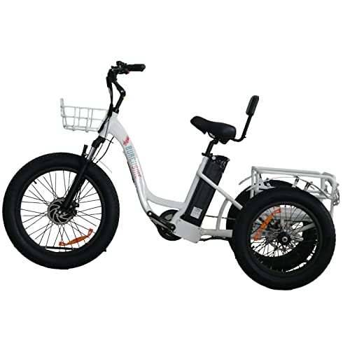 Electrical Fat Tire Trike Tricycle Bike w/Cargo Basket - All-Terrain 500W Motor and 48V Lithium Rechargeable Battery 24-20 Inch Basket Cargo for Heavy Carrying (Black)
