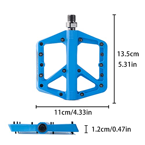 Lohca Mountain Bike Pedals Flat MTB Bike Pedals Nylon Non-Slip Bearing 9/16" Bicycle Road Bike Pedals Lightweight Wide Platform for BMX Staionary, Blue