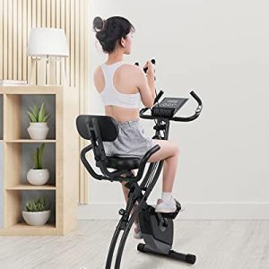 Exercise Bike Folding Stationary Bike Magnetic Recumbent 3-in-1 Cycling Slim Bike with Arm Resistance Bands & LCD Monitor for Men and Women Indoor Outdoor, black, 32 x 19 x 39 inches