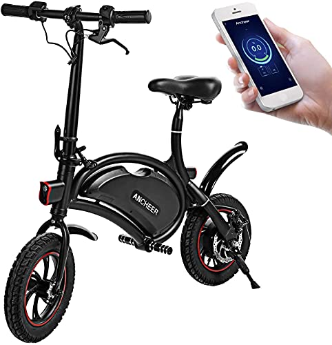 ANCHEER Folding Electric Bicycle E-Bike Scooter 350W Powerful Motor Waterproof Ebike with 15 Mile Range, APP Speed Setting
