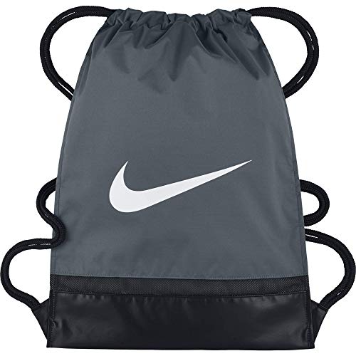 Nike Brasilia Training Gymsack, Drawstring Backpack with Zippered Sides, Water-Resistant Bag, Flint Grey/Black/White