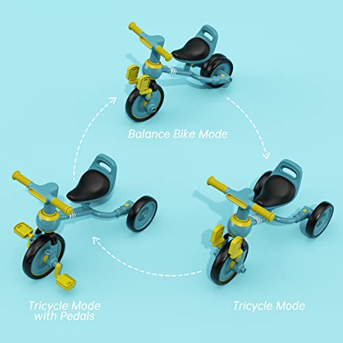 YMINA 3 in 1 Kids Tricycle for 1 to 3 Years Old Boys Girls Baby Balance Bike Infant First Trikes Lightweight Toddler Bike with Removable Pedals, Green
