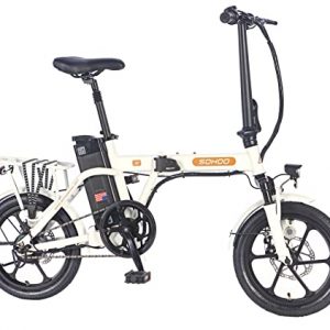 Sohoo Folding Electric Bicycle 16” 250W with A Removable 36V 8AH Lithium-Ion Battery - Lightweight and High Speed E-Bike - All Terrain Foldaway Sport Commuter Bicycle (White)