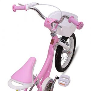CYCMOTO 18 Inch Girls Bike for 5 6 8 9 Years Old Girls with Training Wheels and Kickstand, Kids Bikes with Basket, Hand Brake and Coaster Brake, Pink