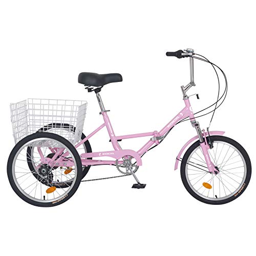 Slsy Adult Folding Tricycles, 7 Speed Folding Adult Trikes, 20 24 26 Inch 3 Wheel Bikes with Low Step-Through, Foldable Tricycle with Basket for Adults, Women, Men, Seniors.