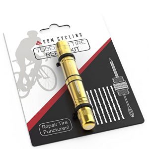 KOM Cycling Tubeless Tire Repair Kit for Bikes – 8 Colors! Fixes Mountain Bike and Road Bicycle Tire Punctures – Includes Tire Repair Fork and Reamer, 8 Bacon Strips. Tubeless Repair Made Easy Yellow