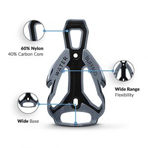 Water Buffalo Bike Water Bottle Holder | Nylon / Carbon Water Bottle Cage for Mountain & Road Bikes | Durable Bike Drink Holder Fits Most Water Bottles | Includes Wrench & Screws (Gray)