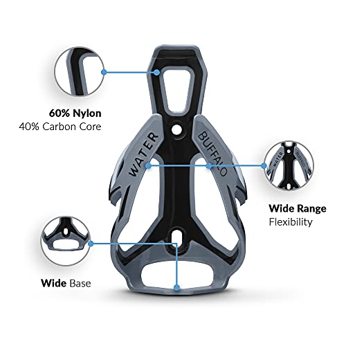 Water Buffalo Bike Water Bottle Holder | Nylon / Carbon Water Bottle Cage for Mountain & Road Bikes | Durable Bike Drink Holder Fits Most Water Bottles | Includes Wrench & Screws (Gray)