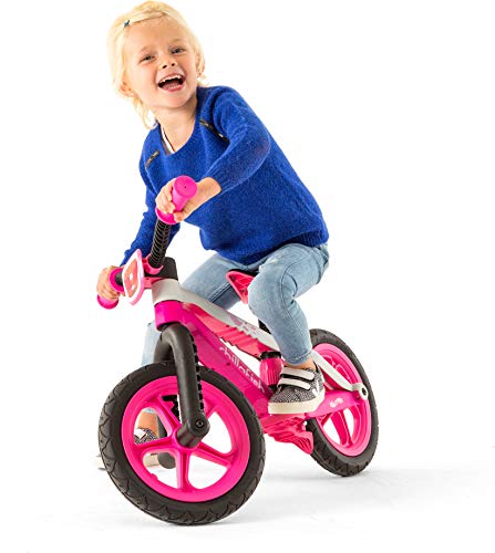 Chillafish Bmxie² Lightweight Balance Bike with Integrated Footrest and Footbrake for Kids Ages 2 to 5 Years, 12-inch Airless Rubberskin Tires, Adjustable Seat Without Tools, Pink