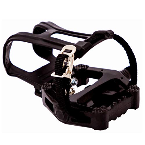 YBEKI SPD Pedals - Hybrid Pedal with Toe Clip and Straps, Suitable for Spin Bike, Indoor Exercise Bikes and All Indoor Bike with 9/16" axles. 6 Month Warranty