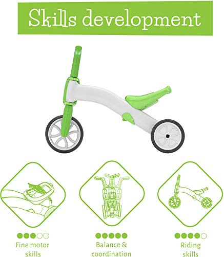 Chillafish Bunzi 2-in-1 Toddler Balance Bike and Tricycle, Ages 1 to 3 Years Old, Adjustable Lightweight First Gradual Balance Bike with Silent Non-Marking Wheels, Lime, One Size