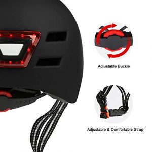 Besmall Adult Bicycle Helmet with Rechargeable USB Front & Back LED Light/Thick EPS Foam,Bike Helmet for Urban Commuter Men Women,Adjustable Lightweight Cycling Helmet with Bag (Black)