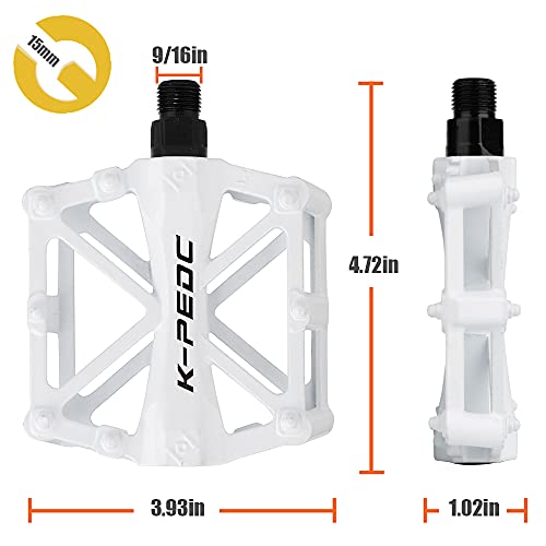 boruizhen Aluminium CNC Bike Platform Pedals Lightweight Road Cycling Bicycle Pedals for MTB BMX (White)