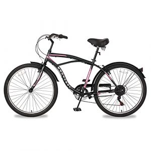 Womens Beach Cruiser Bike, 26 inch 7 Speeds Adult Cruiser Bicycles for Women Men, Road Bike, Seaside Travel Bicycle, Comfortable Commuter Bicycle for Leisure Picnics&Shopping