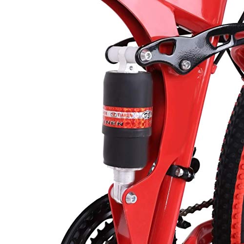 Wishcat 26 Inch Mountain Bikes for Men, Adults Full Suspension Three-Knife Wheel Folding Bike City Commuter Bicycle with 21 Speeds Dual Disc Brakes Non-Slip (Red)