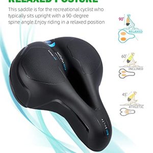 WOHOOH Bike Seat - Waterproof Comfortable Bicycle Saddle for Women and Men, Soft Wide Memory Foam Gel Bike Cushion with Taillight, Universal Fit, Shock Absorbing, Including Mounting Wrench, Allen Key