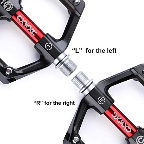 CXWXC Road/MTB Bike Pedals - Aluminum Alloy Bicycle Pedals - Mountain Bike Pedal with Removable Anti-Skid Nails (A: Black-Red)