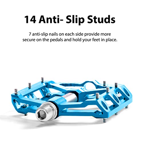 Alston Non-Slip Mountain Bike Pedals,Ultra Strong Colorful Cr-Mo CNC Machined 9/16" 3 Sealed Bearings for Road BMX MTB Fixie Bikes (Blue)