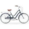 sixthreezero EVRYjourney Steel Women's 3-Speed Step-Through Touring Hybrid Bike, 26" Bicycle, Navy with Brown Seat and Brown Grips