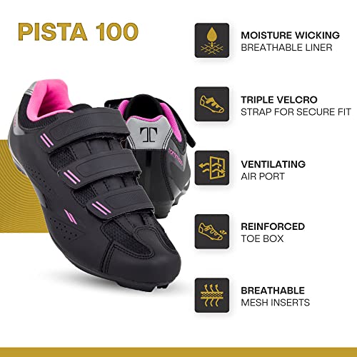 Tommaso Pista Women's Road Bike Cycling Spin Shoe Dual Cleat Compatibility - Black/Pink - 40