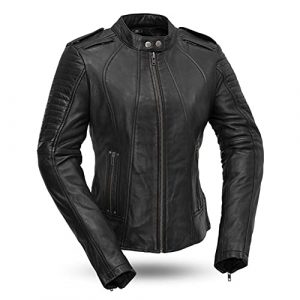 Biker - Womens Leather Jacket| 100% Real Cowhide Black leather jacket women for casual look, party wear and bike riding. (Medium)