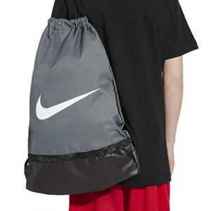 Nike Brasilia Training Gymsack, Drawstring Backpack with Zippered Sides, Water-Resistant Bag, Flint Grey/Black/White