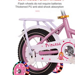 ROOLEAD Girls Bike 12 14 16 18 Inch Children's Bike with Training Wheels 3-9 Years Old, Children's Bike with Stand and Rear Seat, Toddler Bike, Pink, Purple (14-inch, Pink)