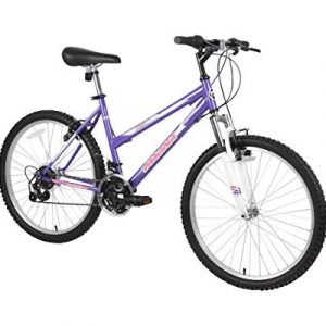 Dynacraft Magna Front Shock Mountain Bike Girls 24 Inch Wheels with 18 Speed Grip Shifter and Dual Handbrakes in Puple