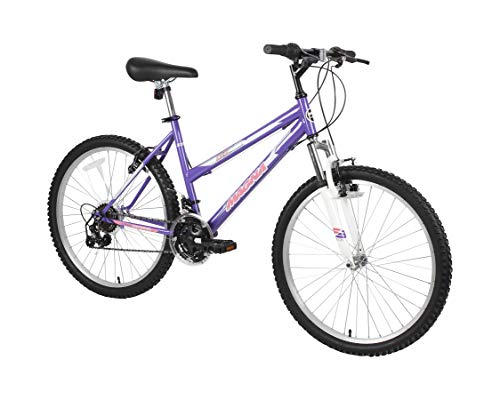 Dynacraft Magna Front Shock Mountain Bike Girls 24 Inch Wheels with 18 Speed Grip Shifter and Dual Handbrakes in Puple