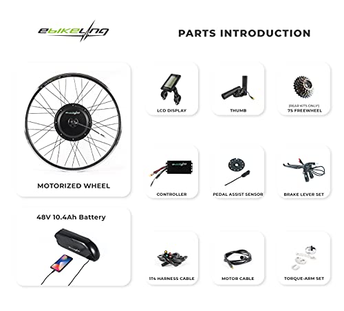 EBIKELING Waterproof Ebike Conversion Kit with Battery 26" Direct Drive Front/Rear Wheel Electric Bike Conversion Kit Ebike Battery & Charger Included