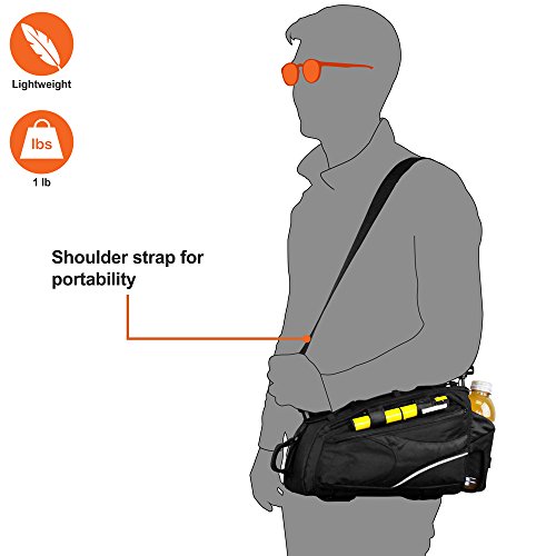 BV Bike Commuter Carrier Trunk Bag with Velcro Pump Attachment, Small Water Bottle Pocket & Shoulder Strap