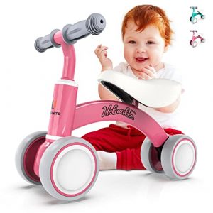 URBANITE Baby Balance Bike Toys for 1 Year Old Boys Girls 10-24 Month Toddler No Pedal 4 Wheels Bicycle Children Ride on First Birthday Gifts Pink