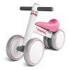 YMINA Baby Balance Bike for 1 Year Old No Pedals Toddler Bike Children Walker 4 Wheels Bicycle with Adjustable Seat and Handlebar Indoor Outdoor for 10-36 Months Boy Girl (White Pink)