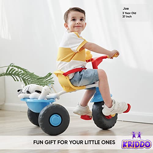 KRIDDO 2 in 1 Kids Tricycles Age 18 Month to 4 Years, Gift Toddler Tricycle, Trikes for Toddlers with Push Handle and Duck Bell, Classic