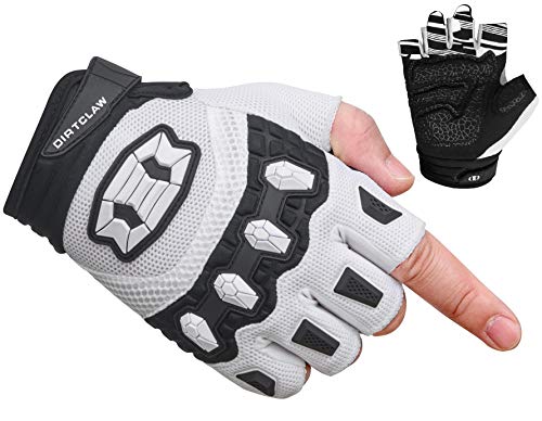 Seibertron Dirtclaw Youth BMX MX ATV MTB Road Racing Mountain Bike Bicycle Cycling Off-Road/Dirt Bike Gel Padded Anti - Slip Palm Fingerless Gloves Motorcycle Motocross Sports Gloves White M