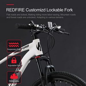 Redfire Mens Mountain Bike, 27.5-Inch Wheels, 21-Speed Shimano Drivetrain, Aluminum Frame and Dual Disc Brakes, Lock-Out Suspension Fork, Hardtail Mountain Bicycle for Womens Adult Matte White