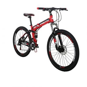 Kingttu G6 Mountain Bike 21 Speed 26 Inches Regular Spoke Wheel Dual Suspension Folding Bicycle (Red)