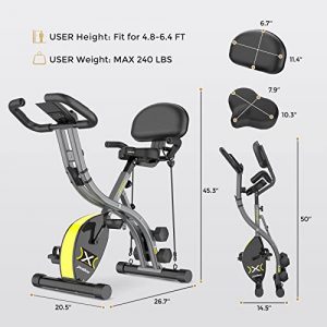 pooboo folding exercise bike Magnetic Indoor Cycling bike Upright foldable Stationary Bicycle with Arm Resistance Bands & Dumbbells,LCD Monitor&Phone Holder,Pulse