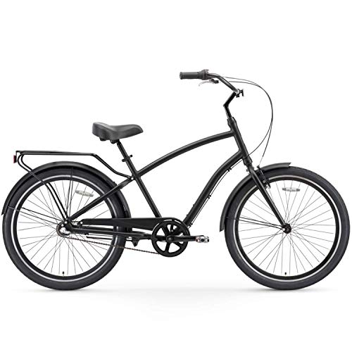 sixthreezero EVRYjourney Steel Men's 3-Speed Sport Hybrid Cruiser Bike, 26" Bicycle, Matte Black with Black Seat and Black Grips
