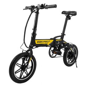 Swagtron Swagcycle EB-5 PLUS Folding Electric Bike with Pedals and Removable Battery, Black, 14