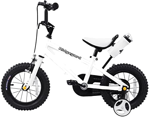 MuGuang 14" Kids Bicycles with Training Wheels Freestyle BMX Bicycle 14 Inch Children's Bicycle for Age 3-8 Years Boys Girls with Bottle and Holder (White)