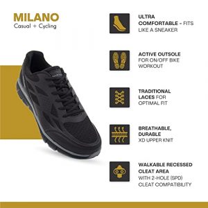Tommaso Milano Men's Indoor Cycling/Commuter Urban Walkable Cycling Shoe, Compatible with SPD Cleat - Black/Grey - 45