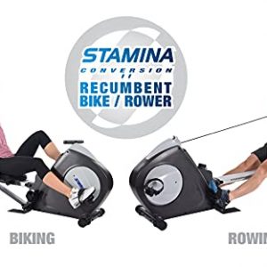 Stamina Conversion II Recumbent Exercise Bike/Rower - Smart Workout App, No Subscription Required - Dual Workout on One Machine - Multi-Function LCD Monitor - Smooth Magnetic Resistance