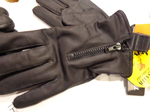 Shaf MEN'S MOTORCYCLE BUTTER SOFT LEATHER DRIVING GLOVES WITH ZIPPER LINED WARM, Blk, Large